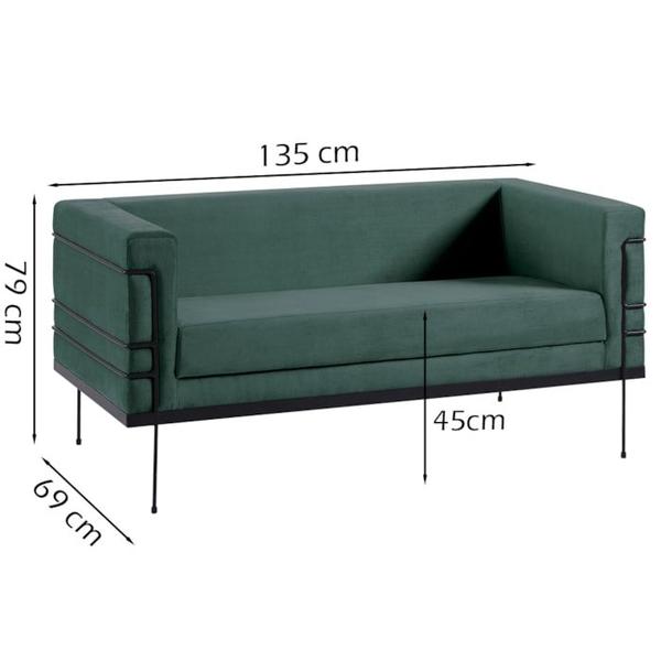 Imagem de Sofa 2 Lug Base Aço Preto 135 cm 2064X2 Veludo Verde Dmobiliario