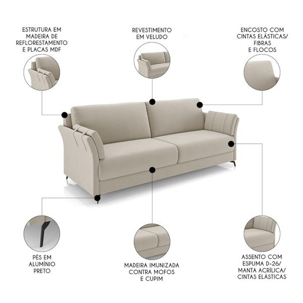 Imagem de Sofá 2 Lugares 164cm e Poltrona Solaro M22 Veludo Bege       - Mpozenato