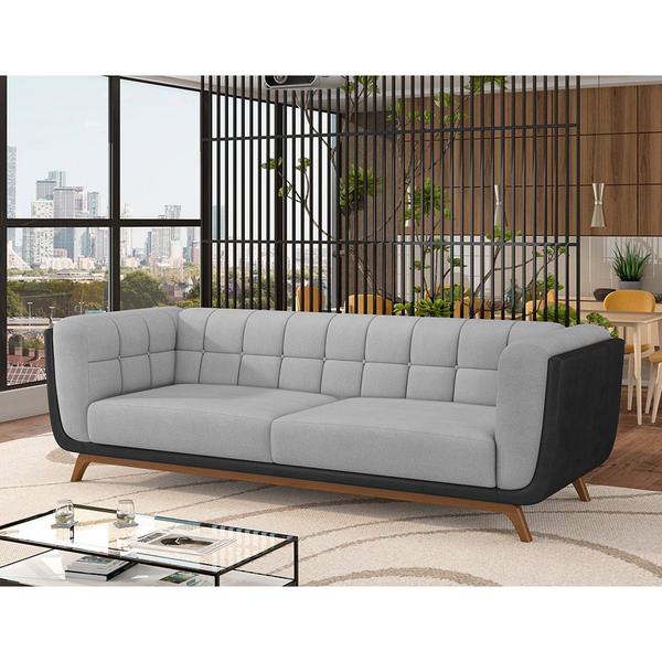 Imagem de Sofá 2 Lugares 180cm Coin PU Preto  Linho Cinza Claro - Sallar Home