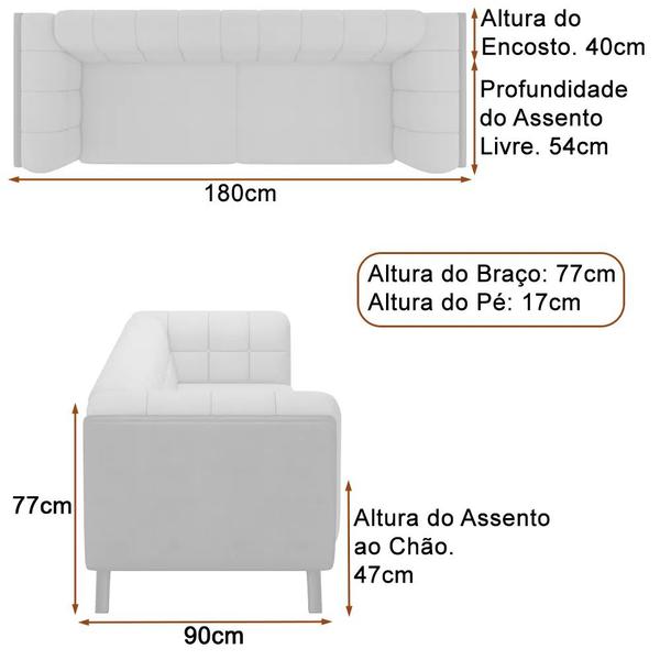 Imagem de Sofá 2 Lugares 180cm Coin PU Preto  Linho Off White - Sallar Home