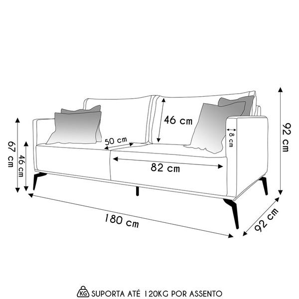 Imagem de Sofá 2 Lugares 180cm Pés de Metal Vecchia S06 Linho Pérola - Mpozenato