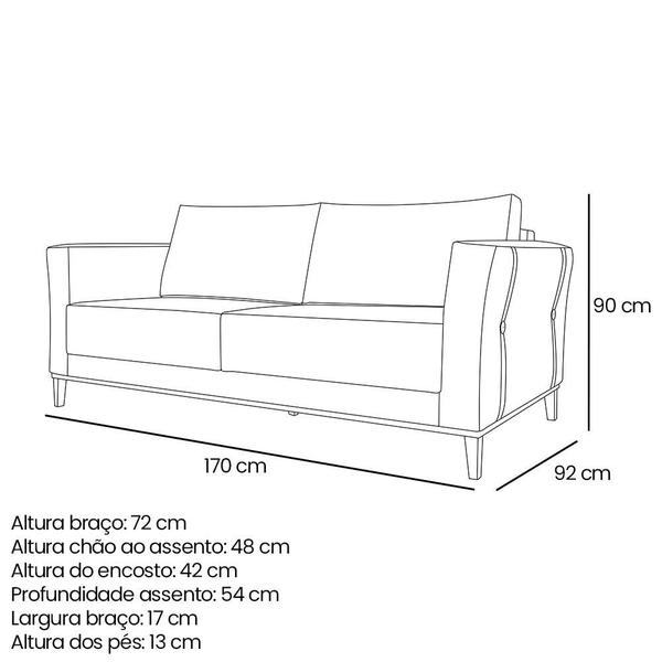 Imagem de Sofá 2 Lugares Berlim Linho 1,70M pés em Madeira Maciça