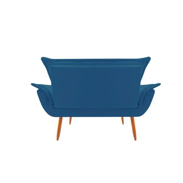 Imagem de Sofá 2 Lugares Decorativo Para Sala de Estar Namoradeira Opala Pés Madeira Suede Azul Royal