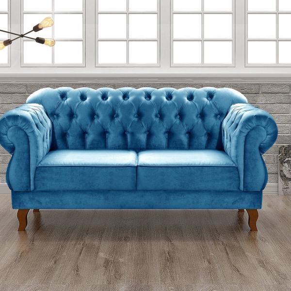 Imagem de Sofá 2 Lugares Duquesa Chesterfield Decoração Recepção Azul