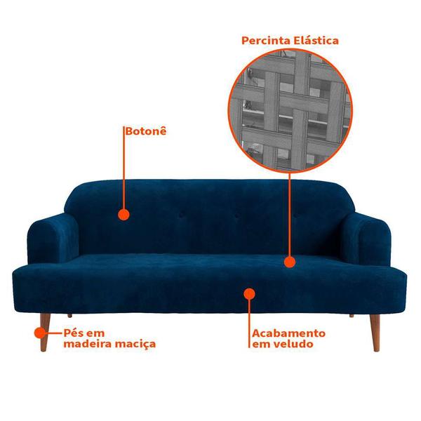 Imagem de Sofá 2 Lugares Kiev Veludo Azul Marinho 165 cm