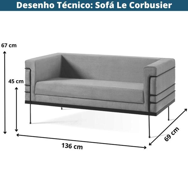 Imagem de Sofá 2 Lugares Le Corbusier Daf Móveis 136 cm em Madeira Eucalipto Espuma D28 Veludo Verde Base Aço