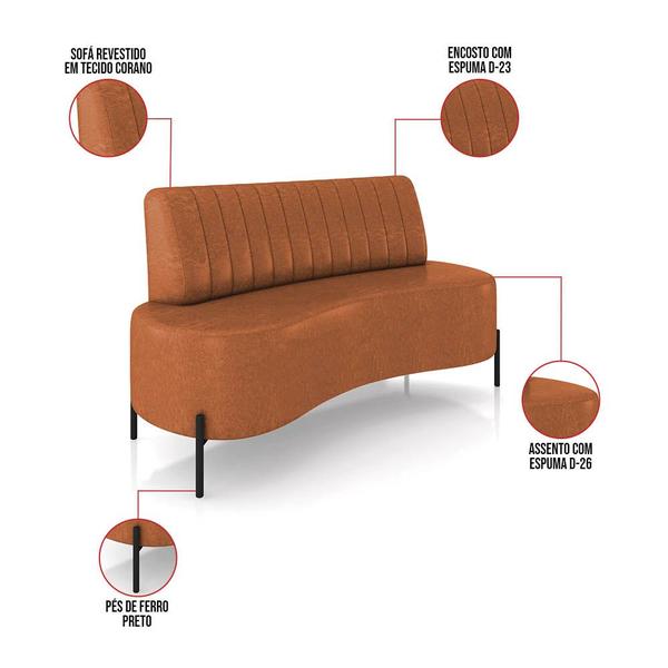 Imagem de Sofá 2 Lugares Living 135cm Pé Ferro Pto Maraú Sintético PU Nozes K01 - D'Rossi