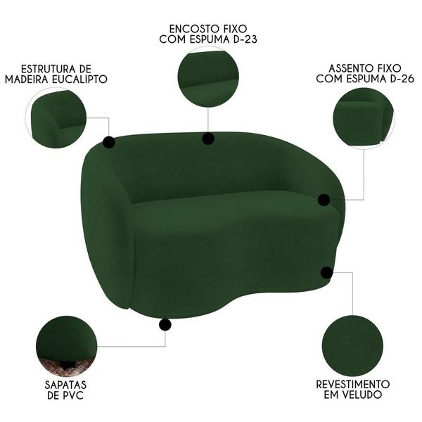 Imagem de Sofá 2 Lugares Living 160cm e 1 Poltrona Giratória Garbin K04 Veludo Verde - Mpozenato