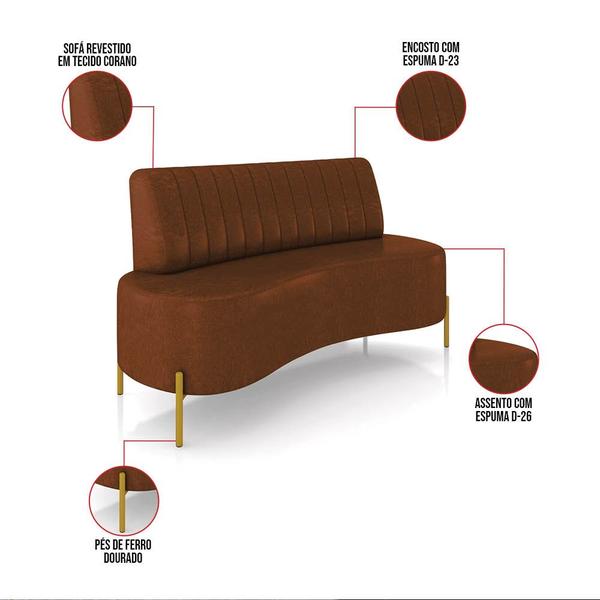 Imagem de Sofá 2 Lugares Living 160cm Pé Ferro Dourado Maraú Sint PU Marrom K01 - D'Rossi