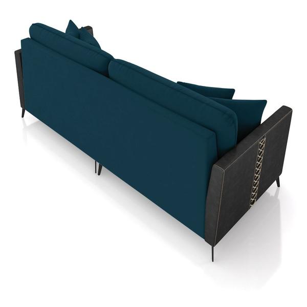 Imagem de Sofá 2 Lugares Living 182cm Mondaí Sintético Preto/Veludo Azul K01 - D'Rossi