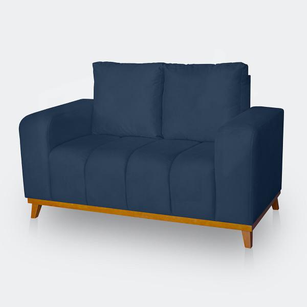 Imagem de Sofá 2 Lugares Memphis Ultra Conforto em Madeira Maciça e Suede Azul - Jylcrom