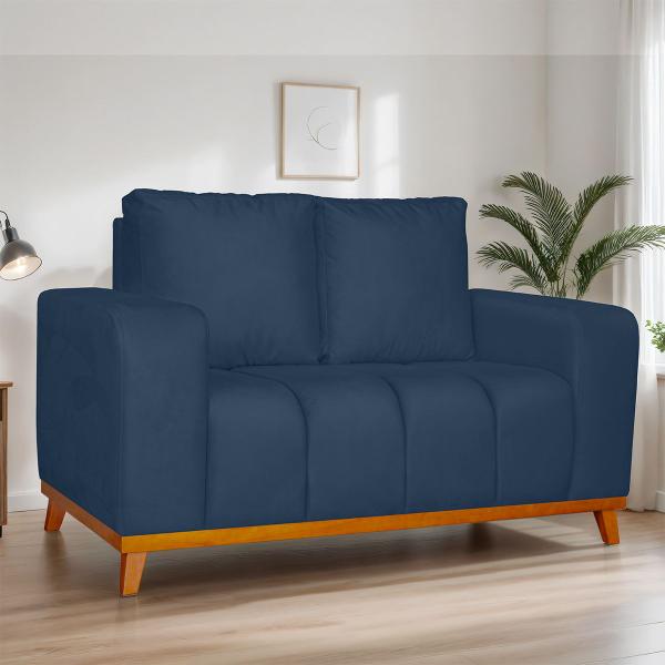 Imagem de Sofá 2 Lugares Memphis Ultra Conforto em Madeira Maciça e Suede Azul - Jylcrom