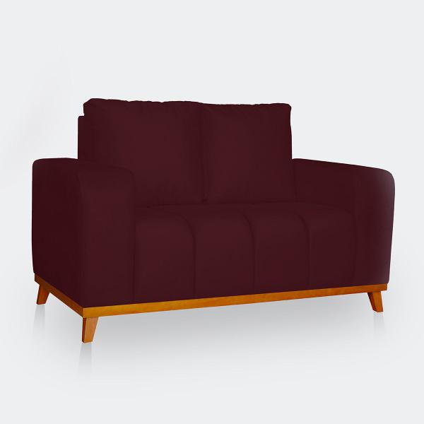 Imagem de Sofá 2 Lugares Memphis Ultra Conforto em Madeira Maciça e Suede Bordo - LH Decor