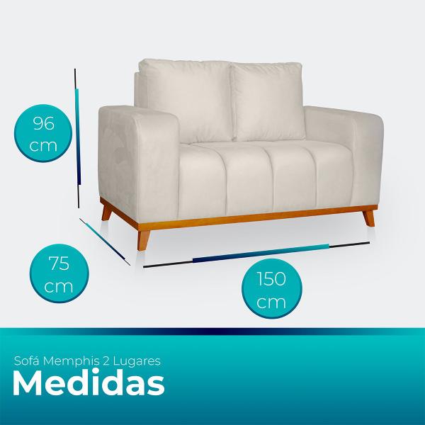 Imagem de Sofá 2 Lugares Memphis Ultra Conforto em Madeira Maciça e Suede - Jylcrom