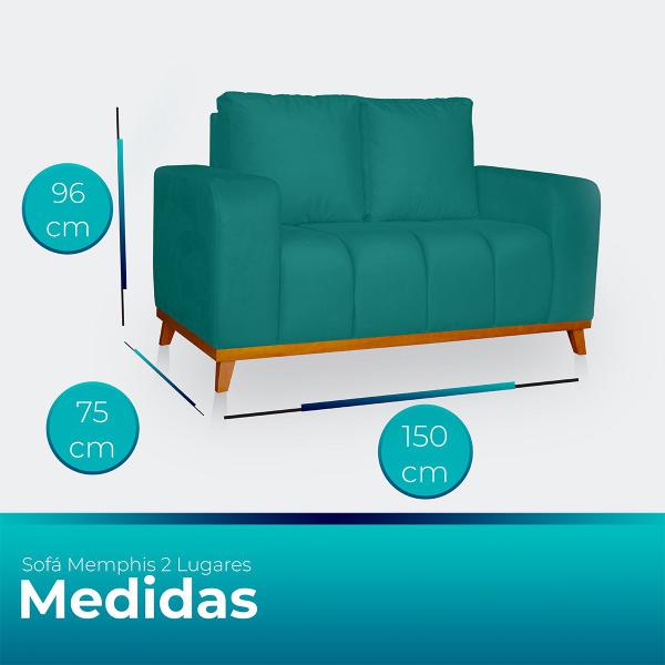 Imagem de Sofá 2 Lugares Memphis Ultra Conforto em Madeira Maciça e Suede - LH Decor