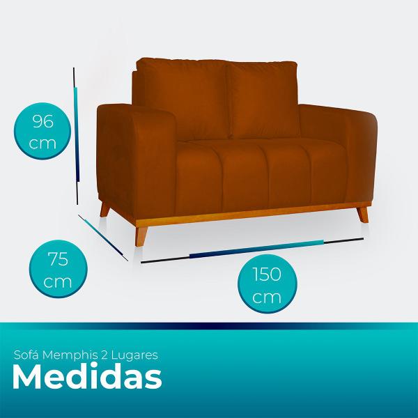 Imagem de Sofá 2 Lugares Memphis Ultra Conforto em Madeira Maciça e Suede Terracota - LH Decor