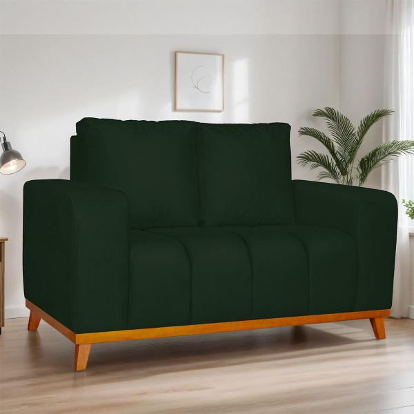 Imagem de Sofá 2 Lugares Memphis Ultra Conforto em Madeira Maciça e Suede Verde - Jylcrom