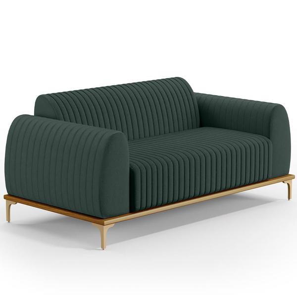 Imagem de Sofá 2 Lugares Para Sala de Estar Molino 150 cm D02 Pés D'Ouro Linho Verde Musgo C-117 - Lyam Decor