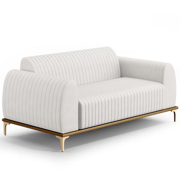 Imagem de Sofá 2 Lugares Para Sala de Estar Molino 150 cm D02 Pés D'Ouro Material Sintético Branco C-12 - Lyam Decor