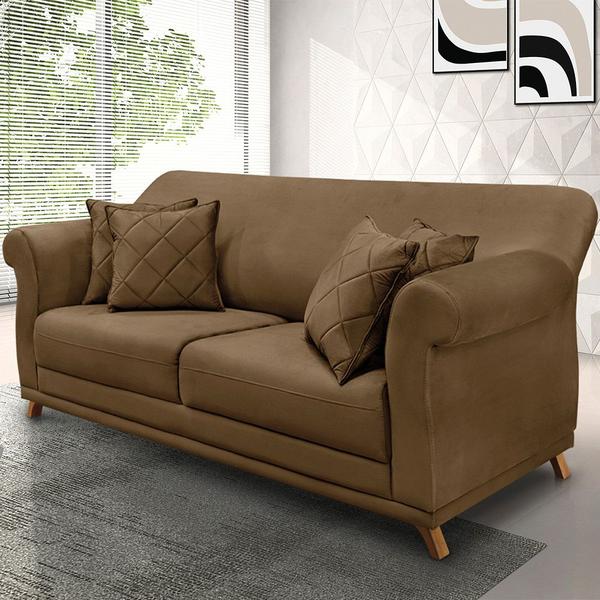 Imagem de Sofá 2 Lugares Pé de Madeira Julieta 180 cm Suede Caramelo S04 - D'Rossi