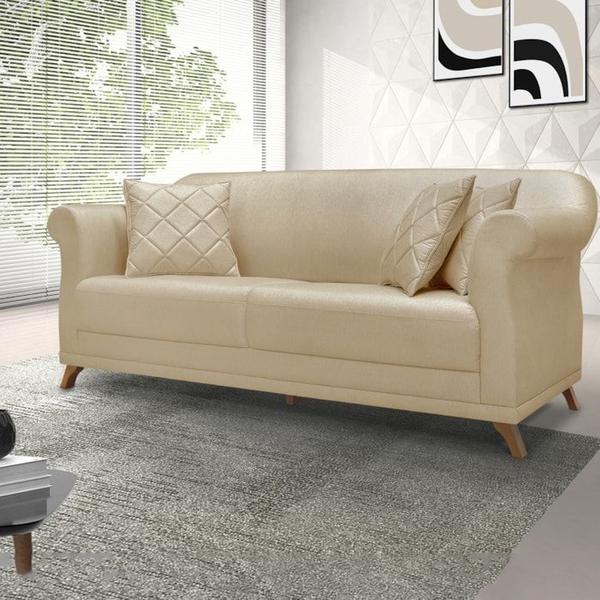 Imagem de Sofa 2 Lugares Retro Polo 160cm Com Almofada Linho Dourado Ezz