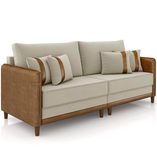 Imagem de Sofá 2 Lugares Sala de Estar Living 172cm Asbury K01 Veludo Bege material sintético Camel - Lyam Decor