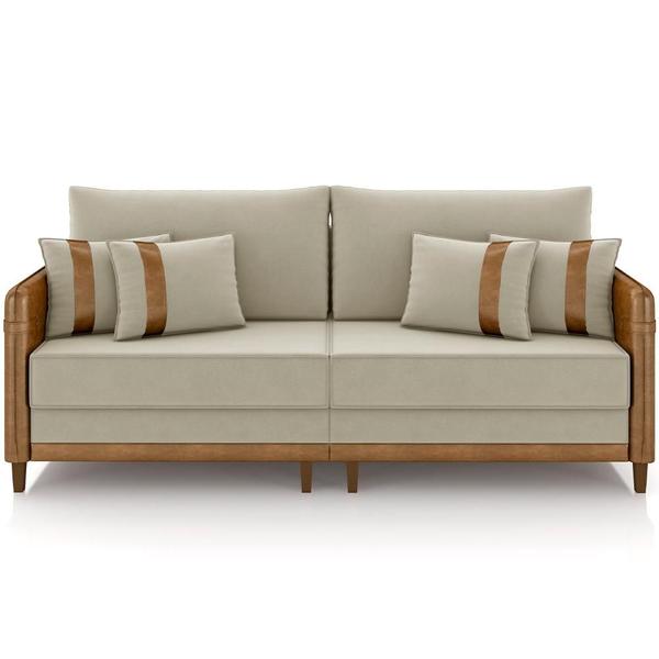 Imagem de Sofá 2 Lugares Sala de Estar Living 172cm Asbury K01 Veludo Bege material sintético Camel - Lyam Decor