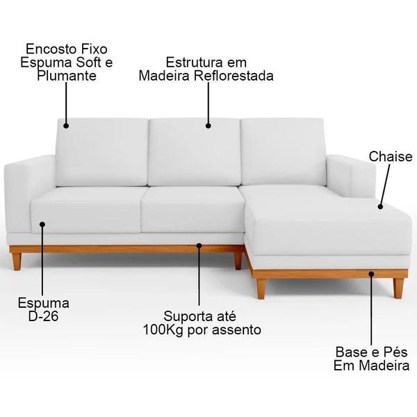 Imagem de Sofá 200cm 3 Lugares Com Chaise Esquerdo material sintético Branco