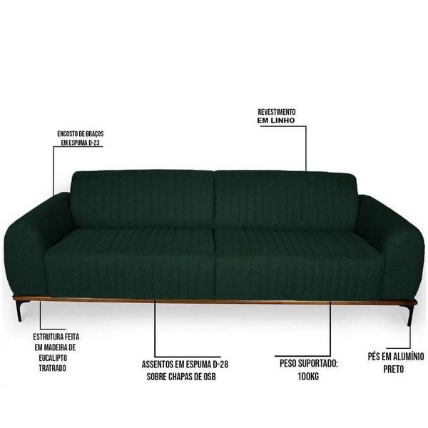 Imagem de Sofá 230cm 3 Lugares Molino C-117 Linho Verde Musgo