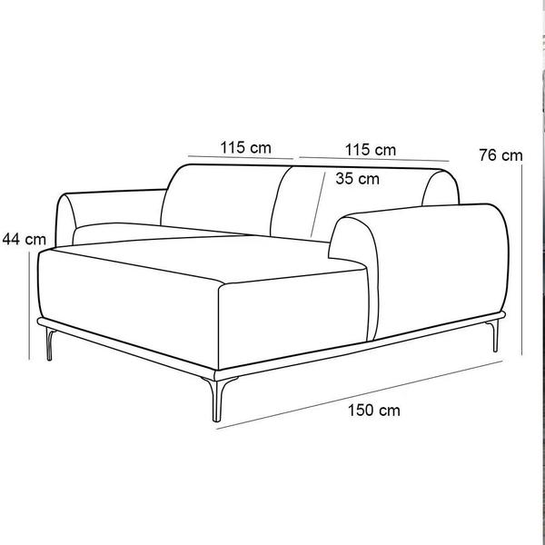 Imagem de Sofá 230cm 4 Lugares com Chaise Direito Pés Gold Molino B-276 Veludo Terra - Domi