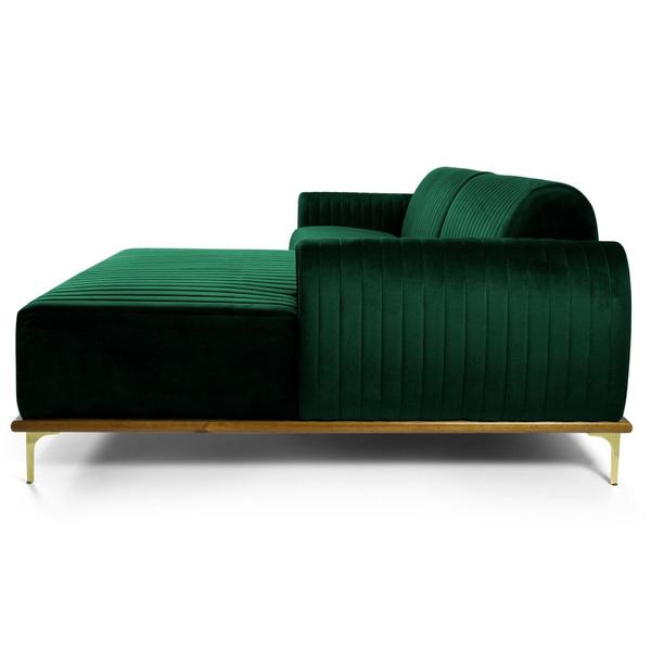 Imagem de Sofá 230cm 4 Lugares com Chaise Direito Pés Gold Molino B-303 Veludo Verde Musgo - Domi