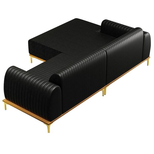 Imagem de Sofá 230cm 4 Lugares com Chaise Esquerdo Pés Gold Molino B-159 Corano Preto - Domi