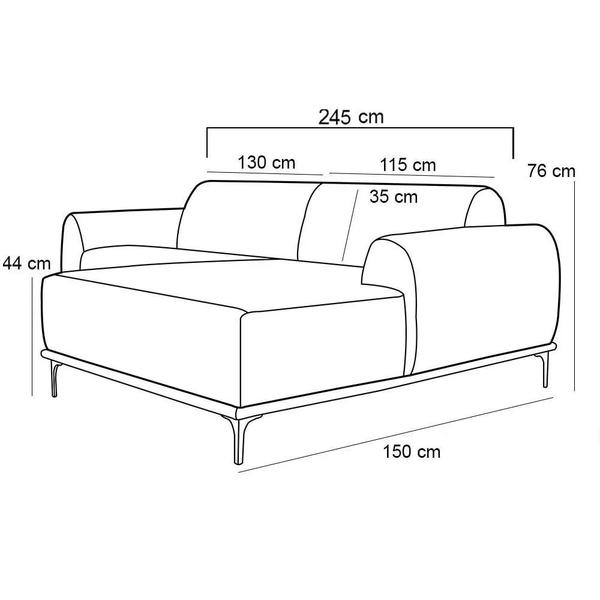 Imagem de Sofá 245cm 4 Lugares com Chaise Direito Pés Gold Molino B-262 Veludo Telha - Domi