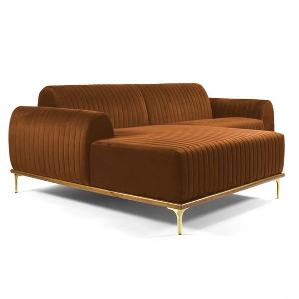 Imagem de Sofá 245cm 4 Lugares com Chaise Esquerdo Pés Gold Molino B-262 Veludo Telha - Domi