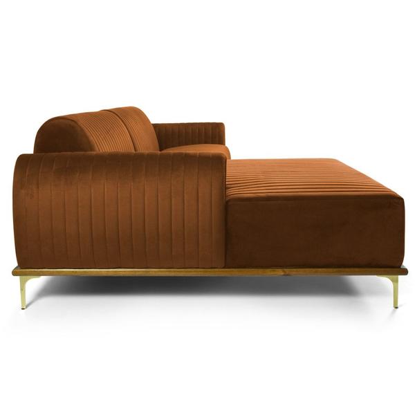 Imagem de Sofá 245cm 4 Lugares com Chaise Esquerdo Pés Gold Molino B-262 Veludo Telha - Domi