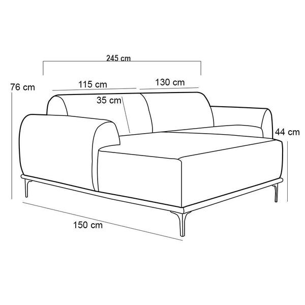 Imagem de Sofá 245cm 4 Lugares com Chaise Esquerdo Pés Gold Molino C-107 Linho Bege - Domi