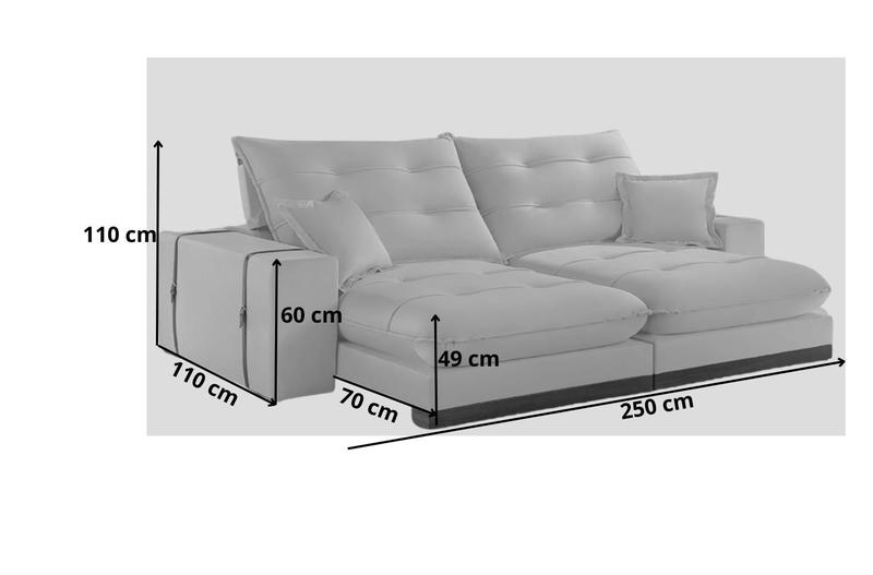 Imagem de Sofá 2,50m Retrátil e Reclinável Bérgamo Com Molas ensacadas 4 Lugares Fabri Decor