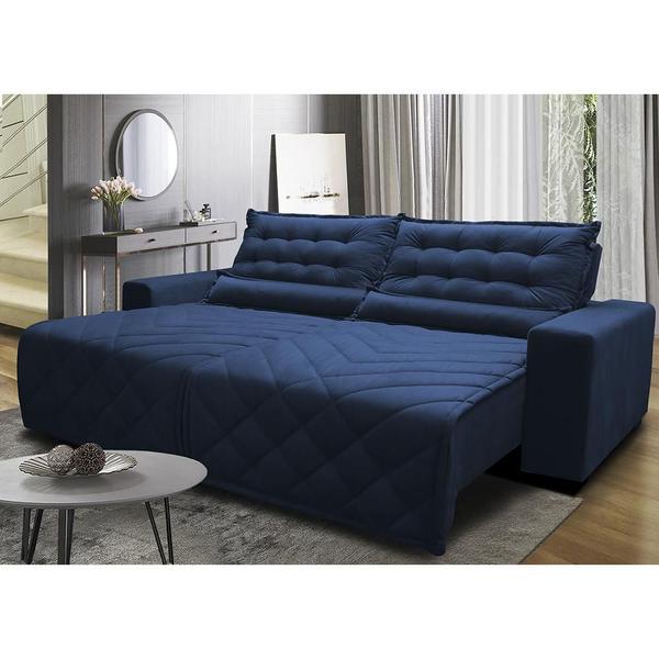 Imagem de Sofá 2,52m Retrátil e Reclinável com Molas Cama inBox Plus Tecido Suede Velusoft Azul