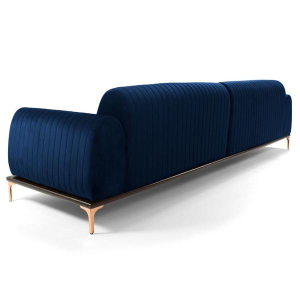 Imagem de Sofá 255cm 4 Lugares com Chaise Esquerdo Pés Gold Molino B-304 Veludo Azul Marinho - Domi