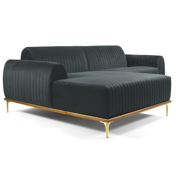 Imagem de Sofá 255cm 4 Lugares com Chaise Esquerdo Pés Gold Molino B-317 Veludo Cinza - Domi