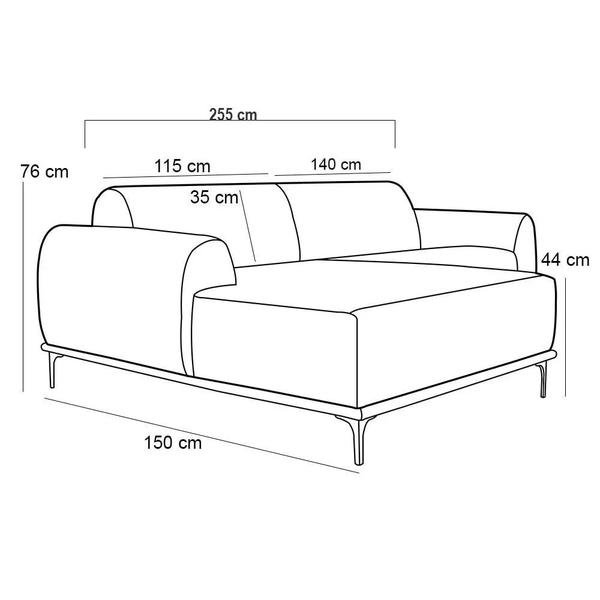 Imagem de Sofá 255cm 4 Lugares com Chaise Esquerdo Pés Gold Molino B-317 Veludo Cinza - Domi