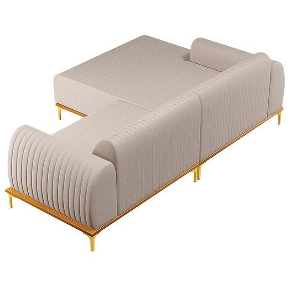 Imagem de Sofá 265Cm 4 Lugares Com Chaise Esquerdo Pés Gold Molino C-107 Linho Bege - Domi