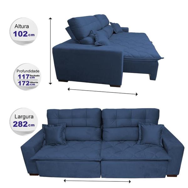 Imagem de Sofá 2,82m Retrátil e Reclinável com Molas Cama inBox Confort Tecido Suede Velusoft Azul