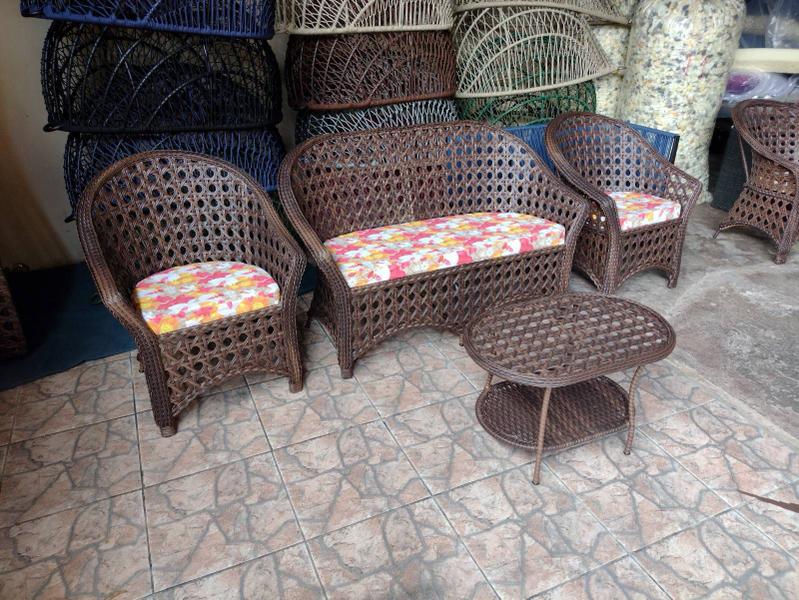 Imagem de Sofá 2L + 2 poltronas + Mesa de centro em fibra sintética - Conjunto para sacadas, varandas e jardins - resistência UV+