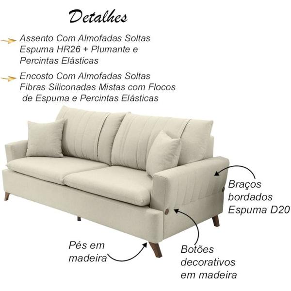 Imagem de Sofa 3 Lugares 180 cm Eron Linho Cru Vazzano