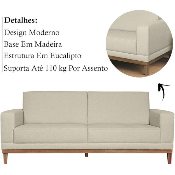 Imagem de Sofa 3 Lugares 200 cm Crons Linho Cru Vazzano