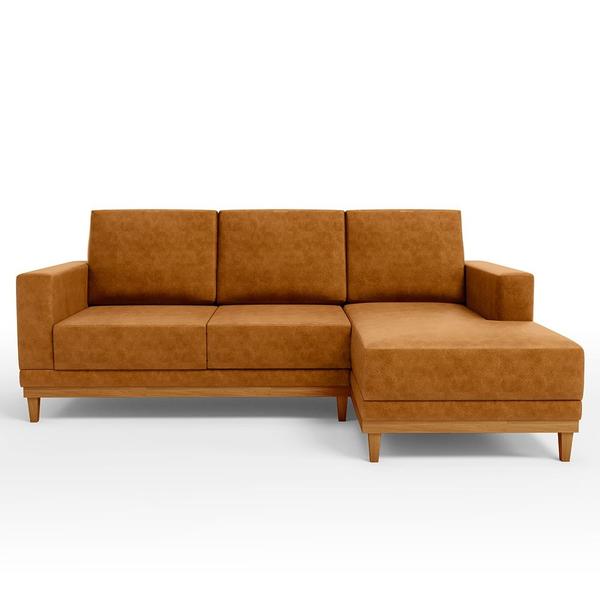 Imagem de Sofá 3 Lugares 200cm Living Com Chaise Direito Kayrós D05 Sintético Whisky  Mpozenato