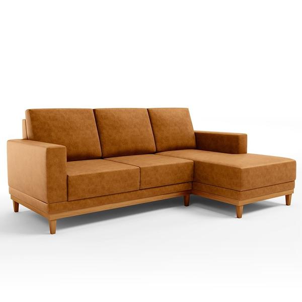 Imagem de Sofá 3 Lugares 200cm Living Com Chaise Direito Kayrós D05 Sintético Whisky  Mpozenato