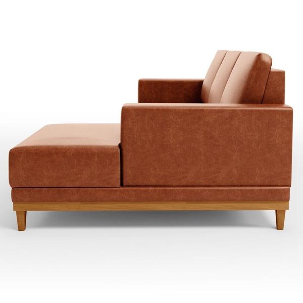 Imagem de Sofá 3 Lugares 200cm Living Com Chaise Direito Sala de Estar Kayrós D05 Sintético Camel  Mpozenato