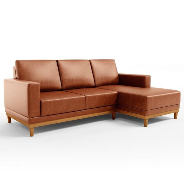 Imagem de Sofá 3 Lugares 200cm Living Com Chaise Direito Sala de Estar Kayrós D05 Sintético Camel  Mpozenato